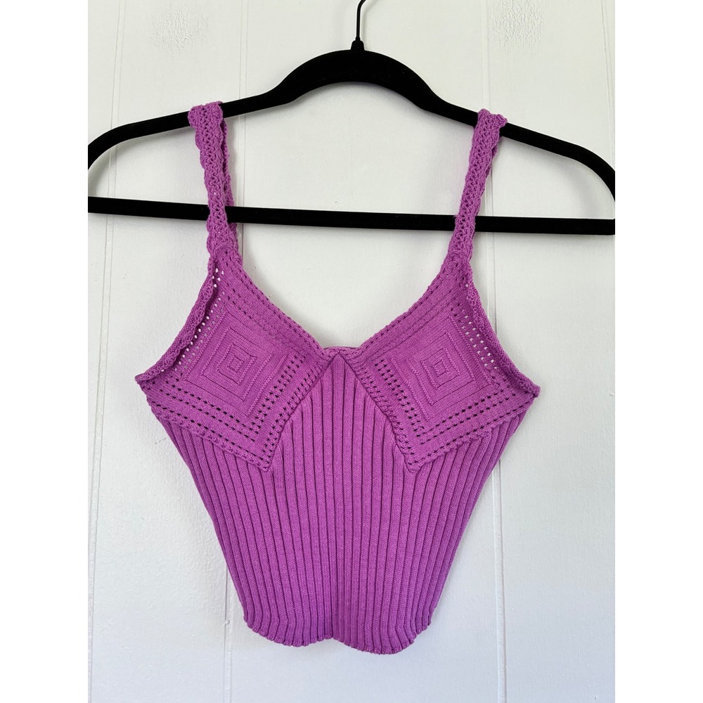 Purple Crochet Trim Ribbed Camisole Tank Top